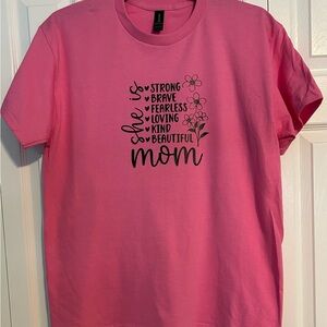 Gildan Pink Short Sleeve Tee with Black 'She Is Mom' Graphic